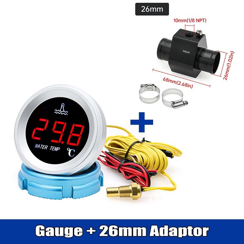 52mm 9-36V Car Digital Water Temperature Gauge 0-120℃ LED Display With 1/8NPT Sensor Warning Alarm For Marine Boat Car Truck