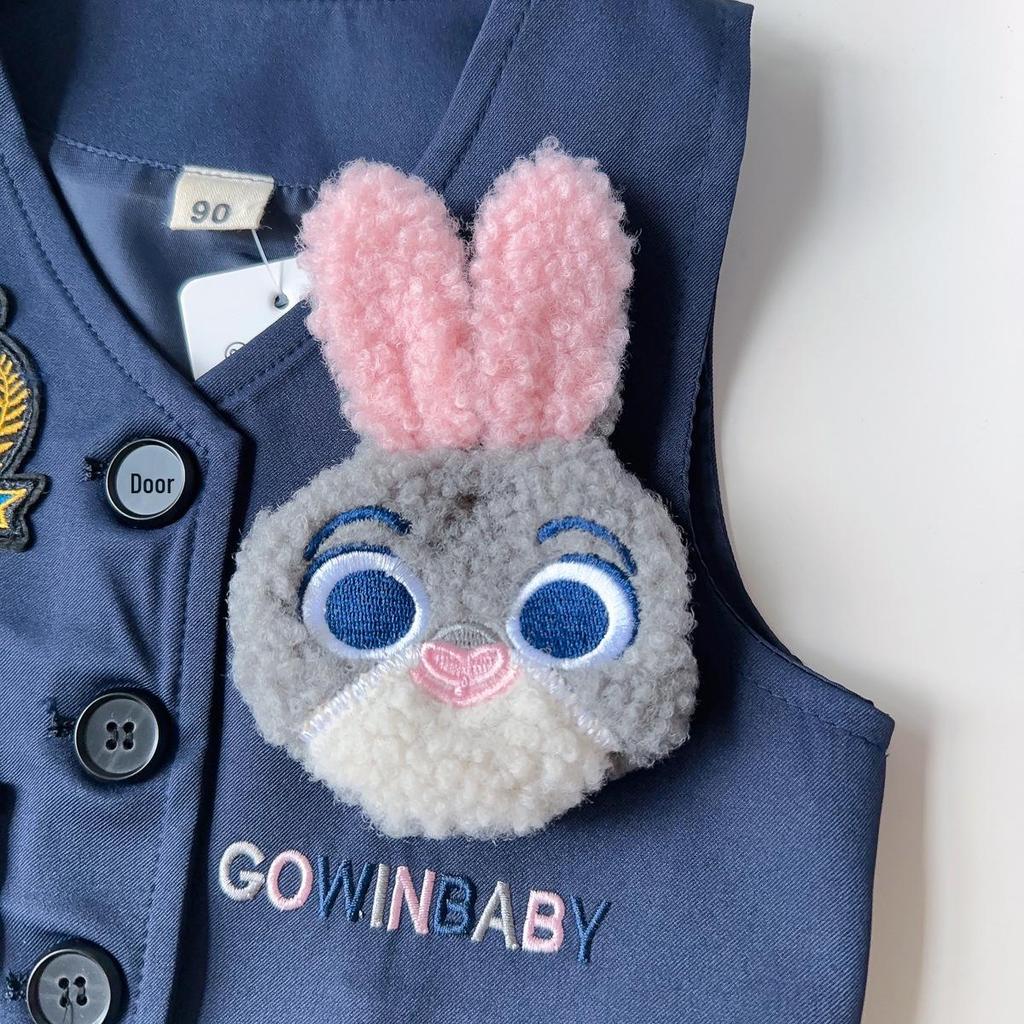 Girls' Rabbit Police Officer Three-Piece Set: Vest, Shirt, and Pleated Skirt – Suitable for Autumn and Spring (AQB003)