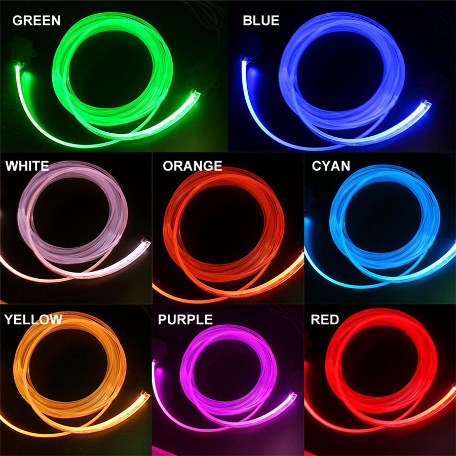 5Pcs RGB LED Car Interior Decor Atmosphere Lamp Foot Light Fiber Optical Strips