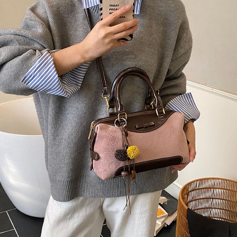 Korean Retro Bost Handbag Casual Small Square Bag Crossbody Bag Fashi Pu Color Blocking Women'S Shoulder Bag