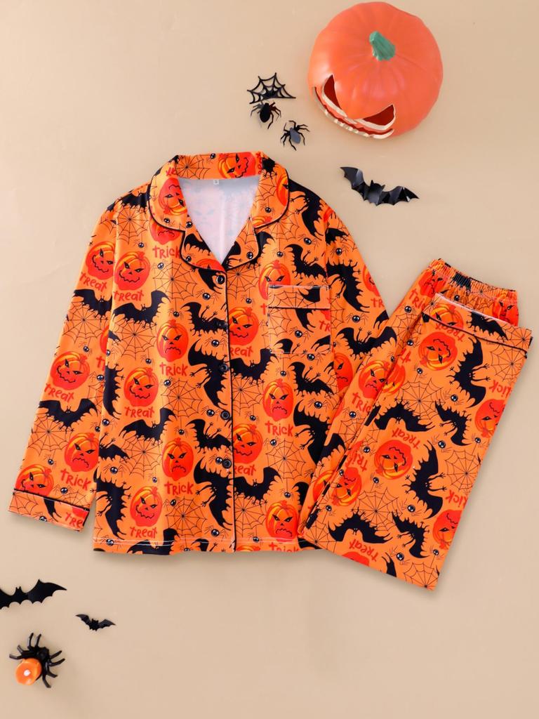 2025 Women's Long-Sleeve Pajama Set: Halloween Lapel Homewear for Spring & Autumn