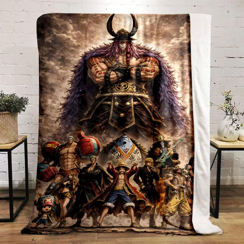 A powerful giant figure looms over a group of diverse, dynamic characters. for all seasons blanket lunch break throw gift