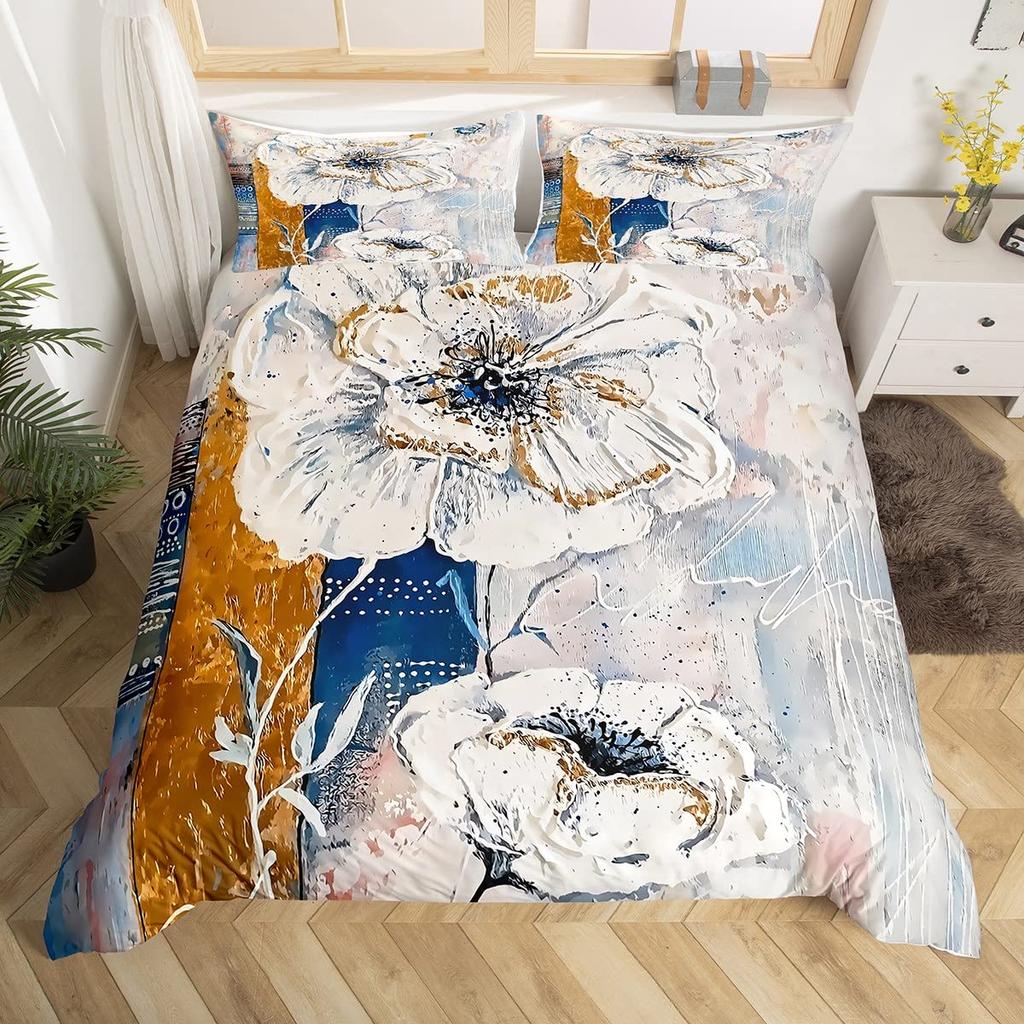 Rose Floral Duvet Cover Blossom Flowers Sunflower Bedding Set Fruit Comforter Cover Oil Painting Bedspread Cover Full King Size
