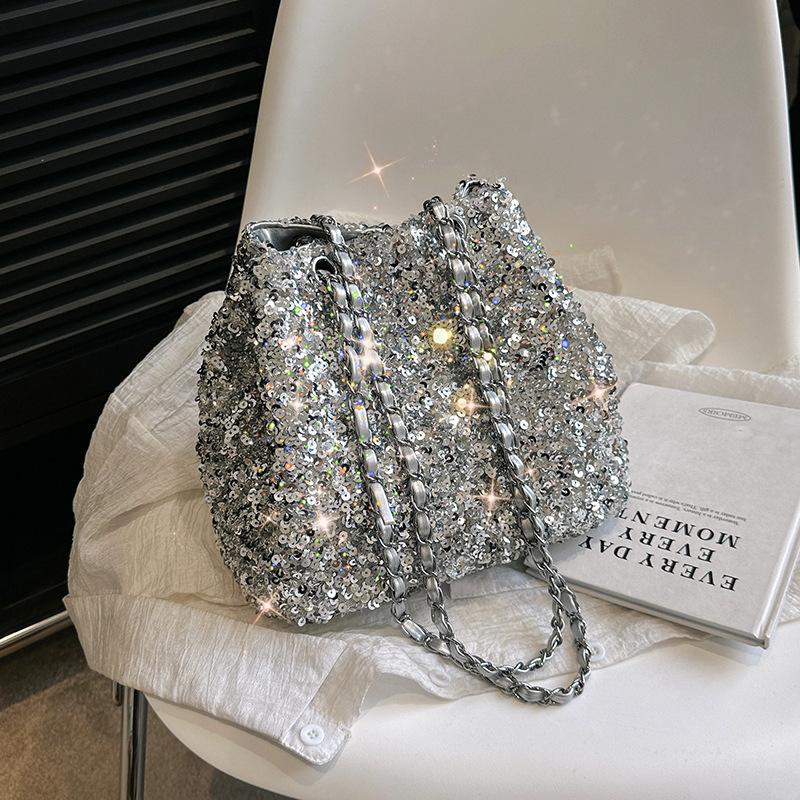 Summer New Portable Shoulder Bag Solid Color Sequins Commuting Niche Design Trendy Women's Bag Handbag Wholesale