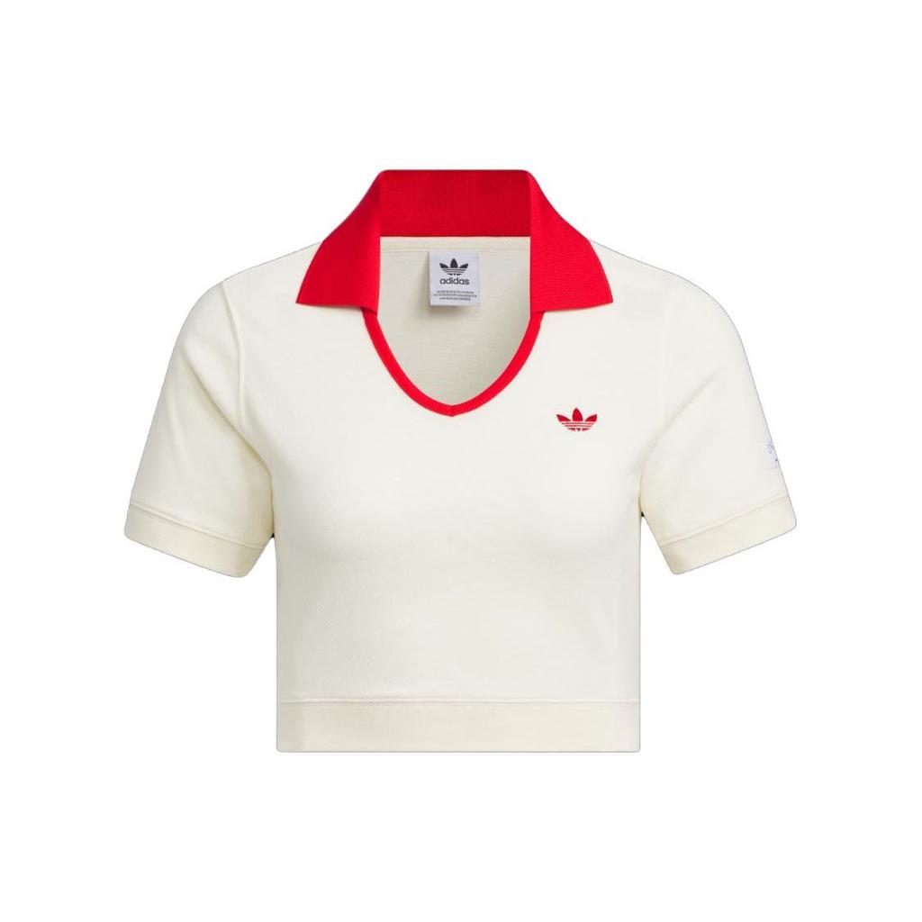 Adidas Originals X Notitle FW23 Contrast V-Neck Crop Polo Shirt Women Tops Off-White IN1082