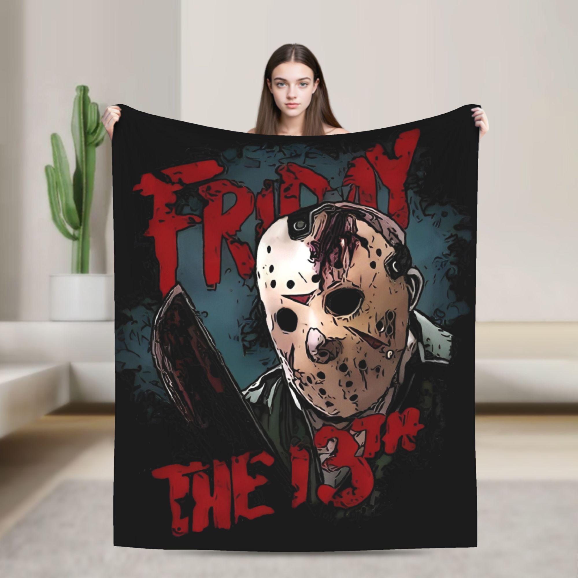 

Friday Jason Voorhees 13th Fashion Blanket Horror Scary Halloween Flannel Funny Warm Throw Fashion Blanket for Bed Sofa Spring/Autumn Office 75x90cm