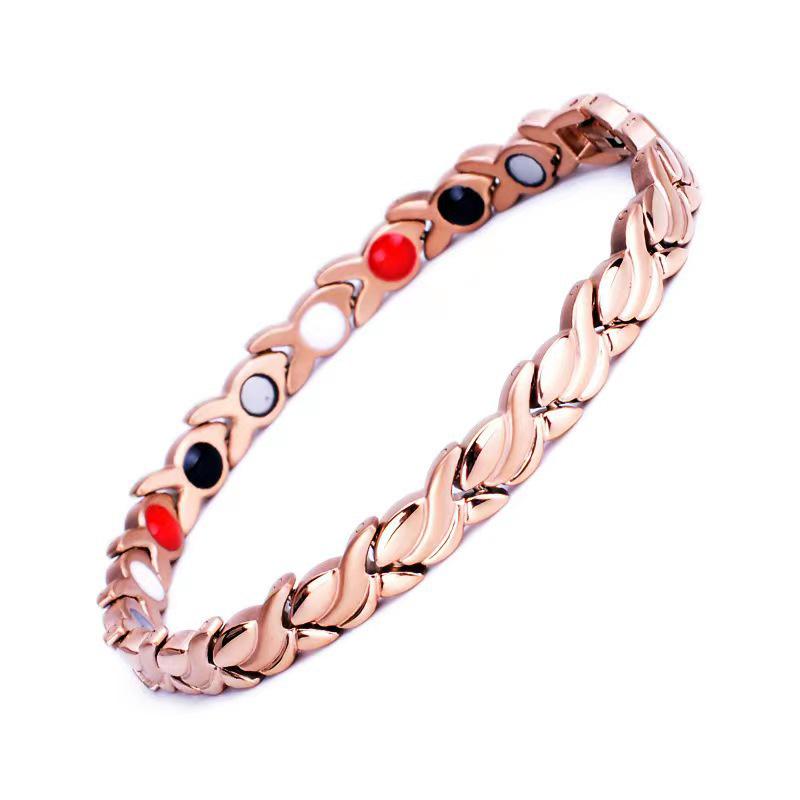 Magnetic Retro Women's Bracelet with Infrared Germanium and Negative Ion Stones - Energy-Enhancing, Color-Preserving Bangle.