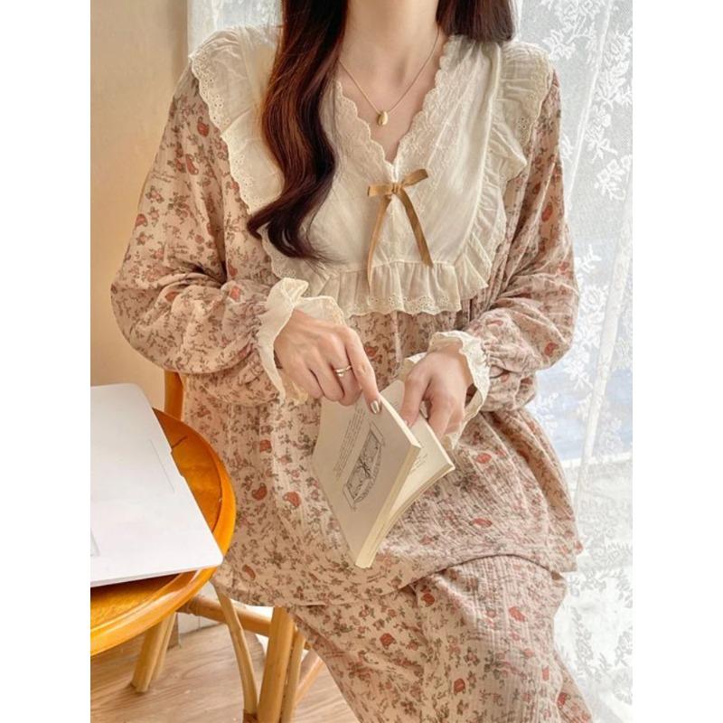 

Pajama Sets Women Comfortable Daily Print Design Sweet Autumn Popular Attractive V-Neck Students Holiday Elegant Trendy M