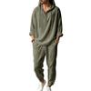 Men's Linen Hooded Two-Piece Set: Half-Zip Long Sleeve Shirt and Jogger Pants for Beach Vacation