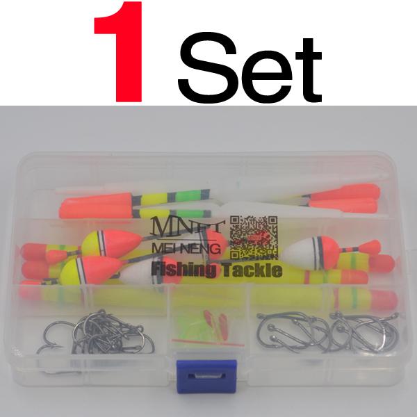 15PCS 3 size Vertical Fishing Float Buoys Bobber Fishing Tackle buoyage with Free Tackle Box + 30pcs Hooks Combo