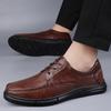 Men's Cowhide Leather Business Shoes - Soft Sole, Non-Slip, Sizes 45-46, Lace-Up, Ideal for Middle-Aged and Elderly Dads