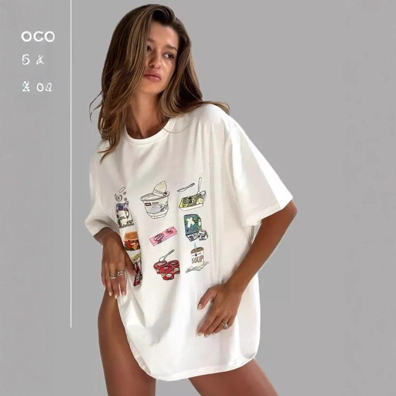 Fashion Wind Fashion Print Round Neck Loose Casual Cotton T-shirt Loose Printed Cotton T-shirt