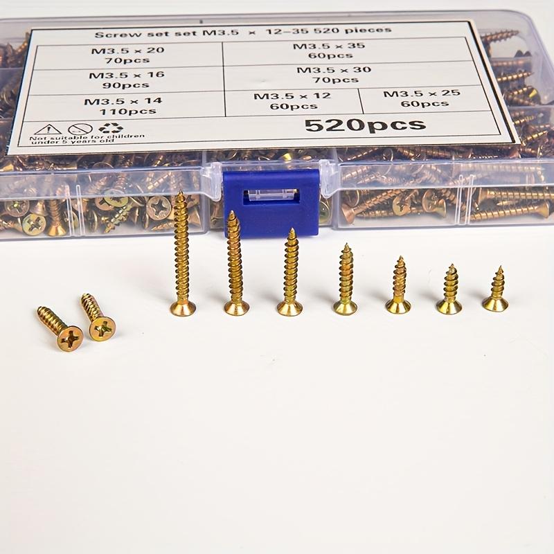 520pcs M3.5/12/14/16/20/25/30/35mm Countersunk Self-Tapping Screws Set, Colorful Cross Head for Industrial, Home, and Furniture