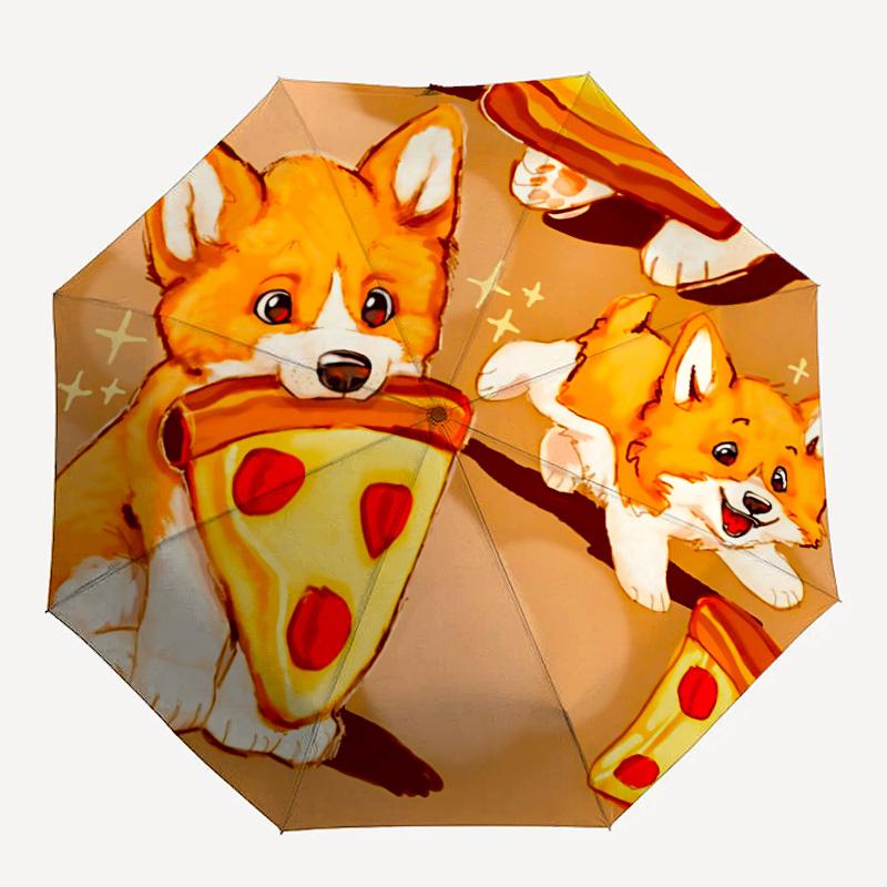 

1pc Pizza Puppies Automatic Open/Close Umbrella Compact Folding Umbrella, All-Season Portable Umbrella for Women/Men043