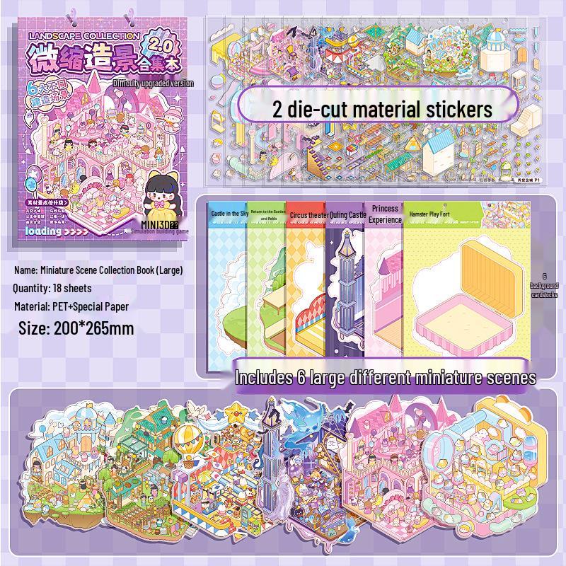 

Creative 3D Landscaping Sticker Book: Cottage Miniature Scene for DIY Collage & Journal