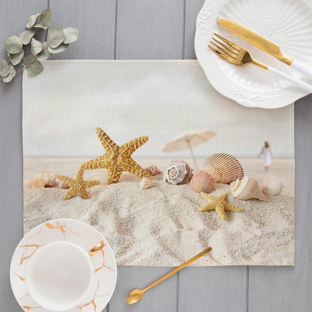 Beach Starfish Placemat Summer Vibe Vacation Kitchen Decor Linen Dining Table Coaster Pad Bowl Coffee Cup Mats Tablecloth