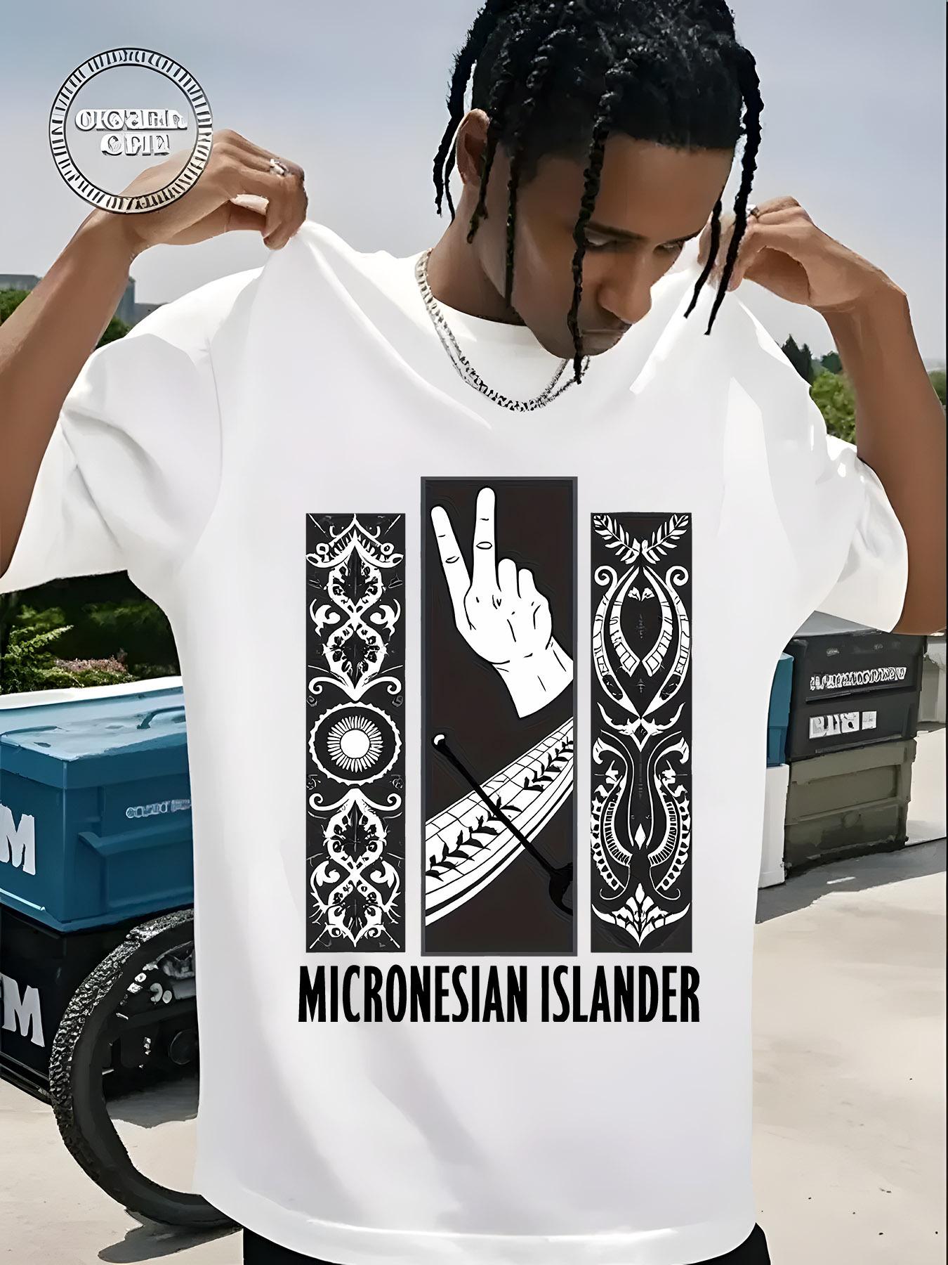 

Micronesian Island Graphic T-shirt - Lightweight Crew Neck Short Sleeve Tee with Vibrant Hand & Island Design XL