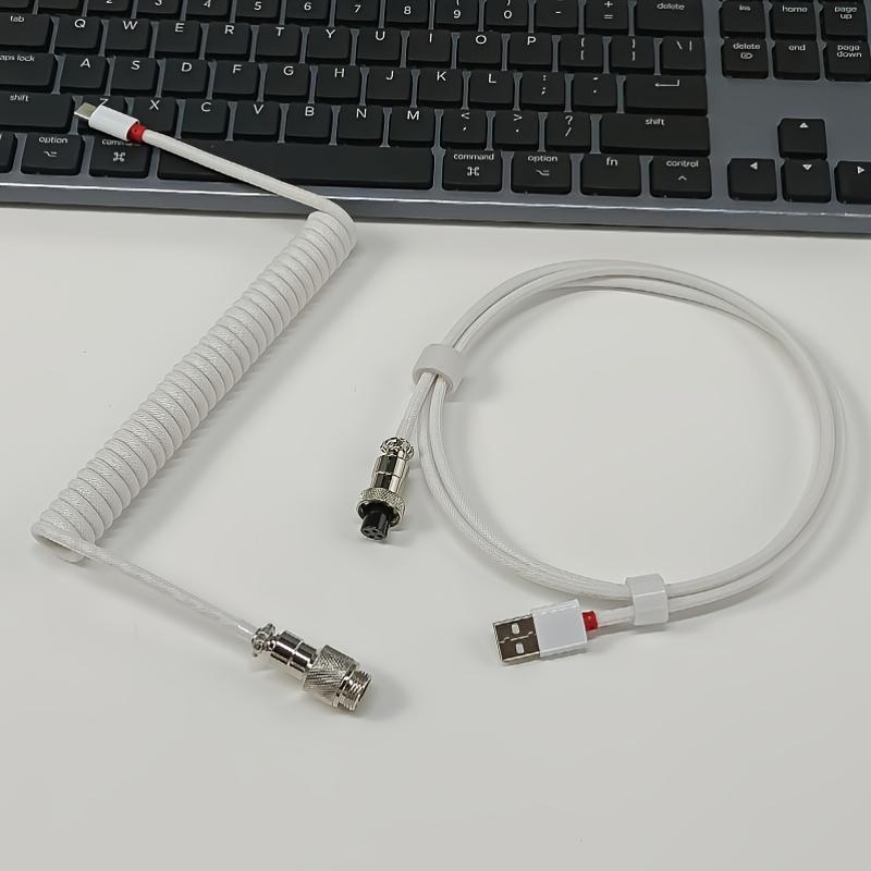 Mechanical Keyboard Cable 59 Inch Spring Wire Custom Coiled Navigator Cable Double Layer Braided Mesh Data Wire for Gaming