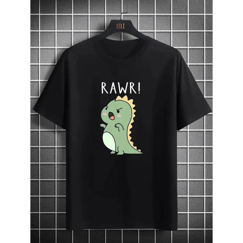 Cute Rawr Dinosaur Black T Shirt Unisex Unisex Graphic Short Sleeve Casual Cotton Tee Top Fun Animal Print Fashion