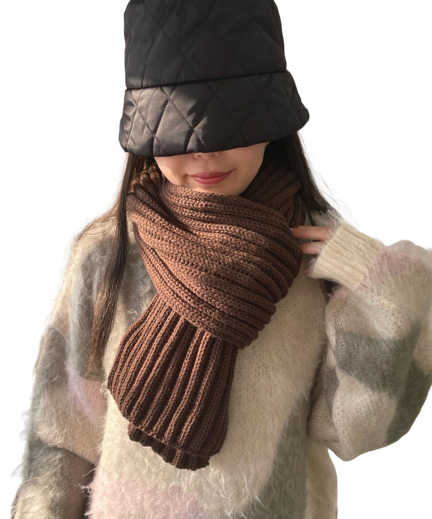 

WEGO Ribbed Solid Christmas Size Brown Scarf, Wrap, Stole, Simple, Casual, Color, Gift, Gift, Adult, School, Student, Classic, Spring, Autumn, Winter,