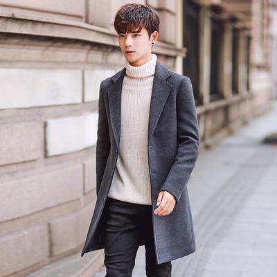 Wool Coat Men's Korean Version Slim Fit Medium and Long Trench Coat Men's Woolen Coat