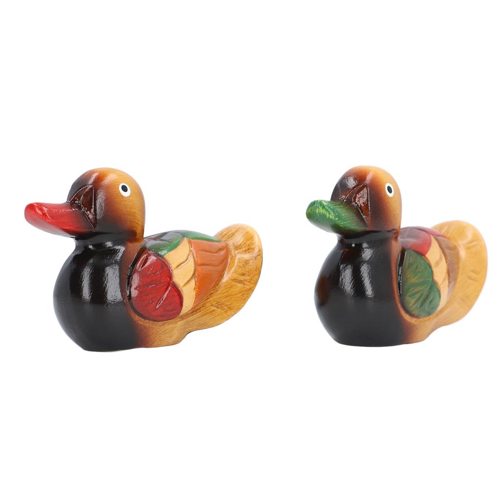1 Pair Wooden Mandarin Ducks Figurine Colorful Love Birds Duck Statue Handmade Decorative Sculpture Wedding Ornament