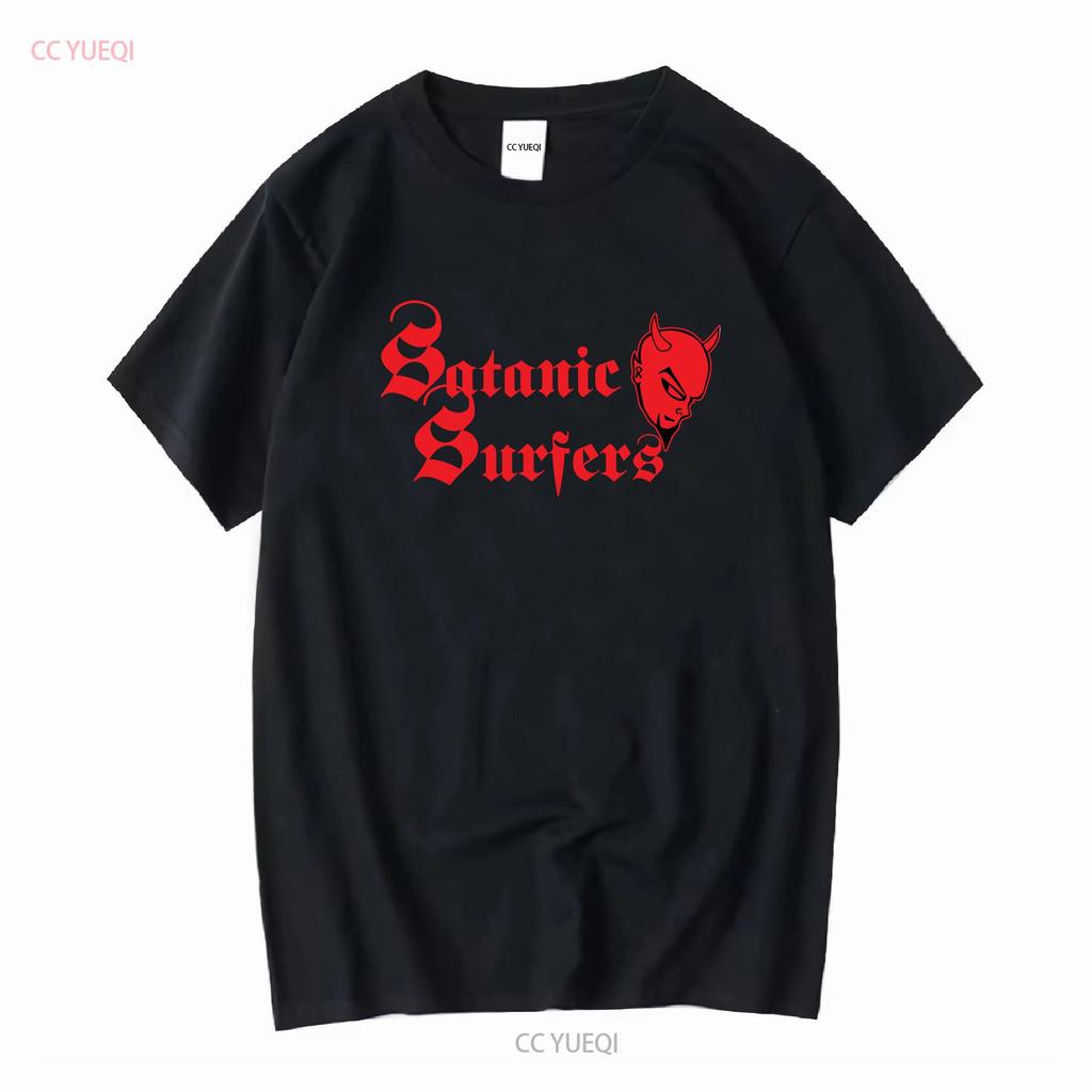 T-shirt con Logo del Diavolo Satanic Surfers Vestiti di Marca Lavaggio Vintage Traspirante Versatile Elasticizzato Moda Leggermente Grafica