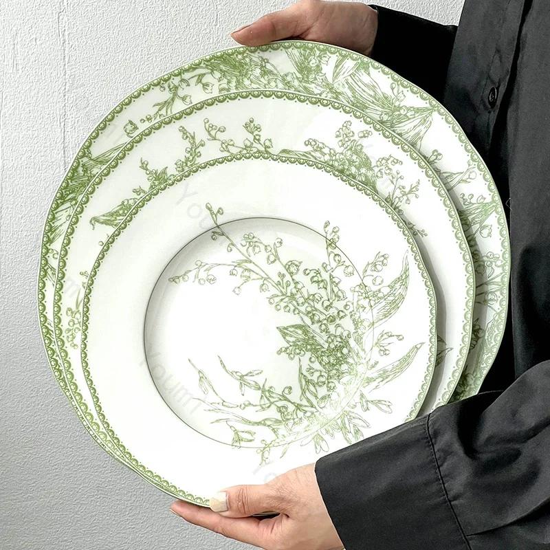 Essteller im chinesischen Retro-Stil, kreative grüne High-End-Keramikteller, exquisite Obst-Dessertschale, Haushaltsgeschirr