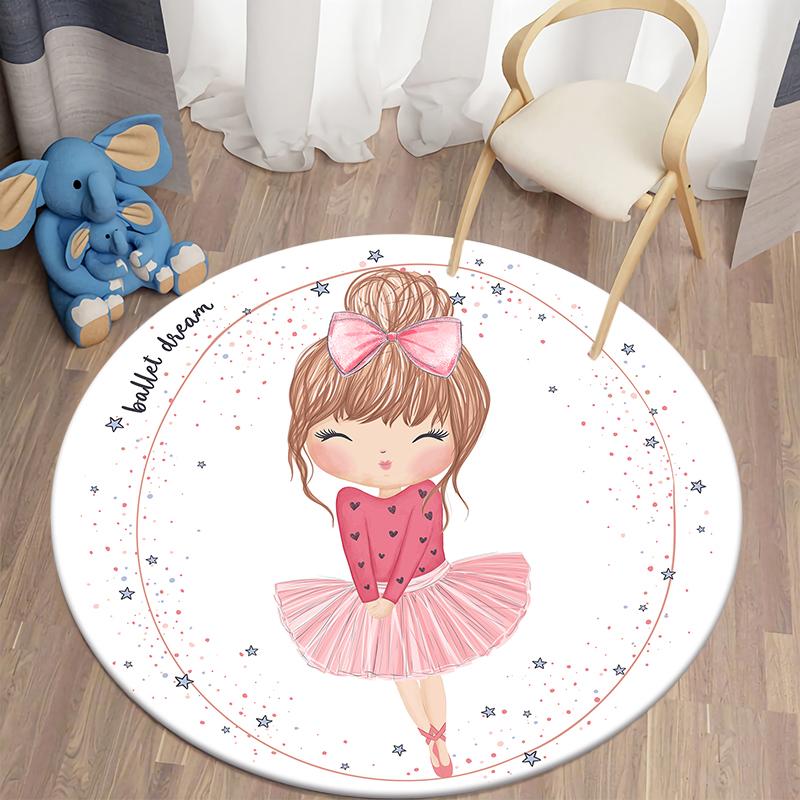 Cartoon Girl Kawaii Printed Pattern Circular Carpet Home Living Room Children's Room Floor Decoration Carpet