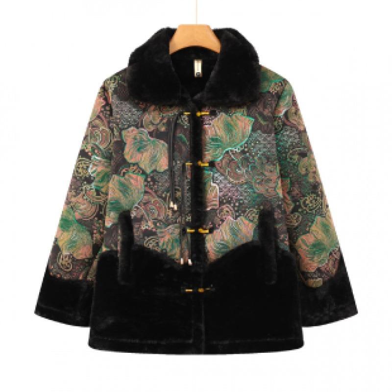 

Mom s winter coat middle old girl fleece thickened and increased temperament grandma integrated fleece top 7XL recommends 180-100kg зелёный