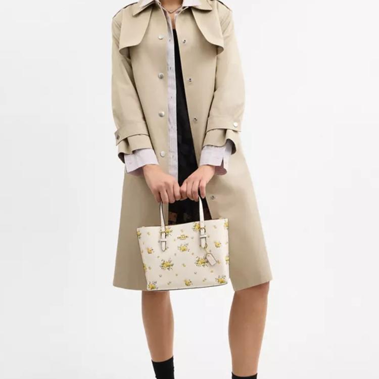 Coach Molly 25 Blumenmuster Kieselsteinleder Tragetasche Damen Tragetaschen Weiß CAL44-IMCAH