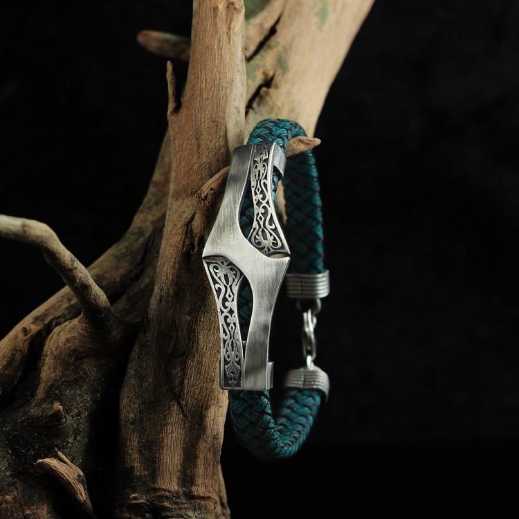 

Кожаный браслет из стерлингового серебра 925 пробы с ручной гравировкой для мужчин S