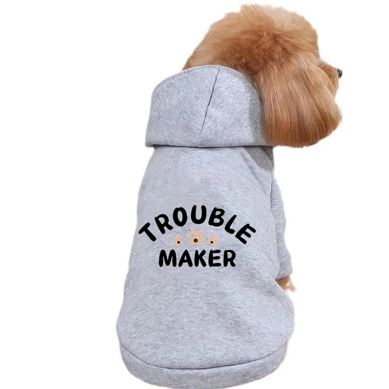 

Pet hoodie, pet Trouble Maker print sweatshirt 100% polyester, suitable for small and medium-sized dogs XS-XL XL серый