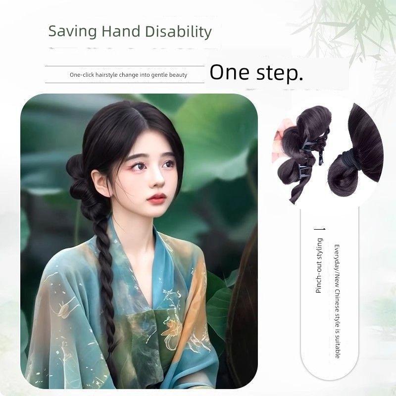 Chinese Style False Braids Ponytail Female Grip Ancient Style Han Chinese Clothing Braided Hair Side Horse Tail Cool Light National Style False Braids