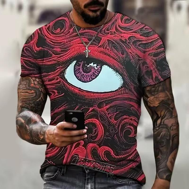 Summer Men's Casual T-shirt Street Fashion Short Sleeve Harajuku Graffiti 3D Printed Full Match Round Neck New Tops