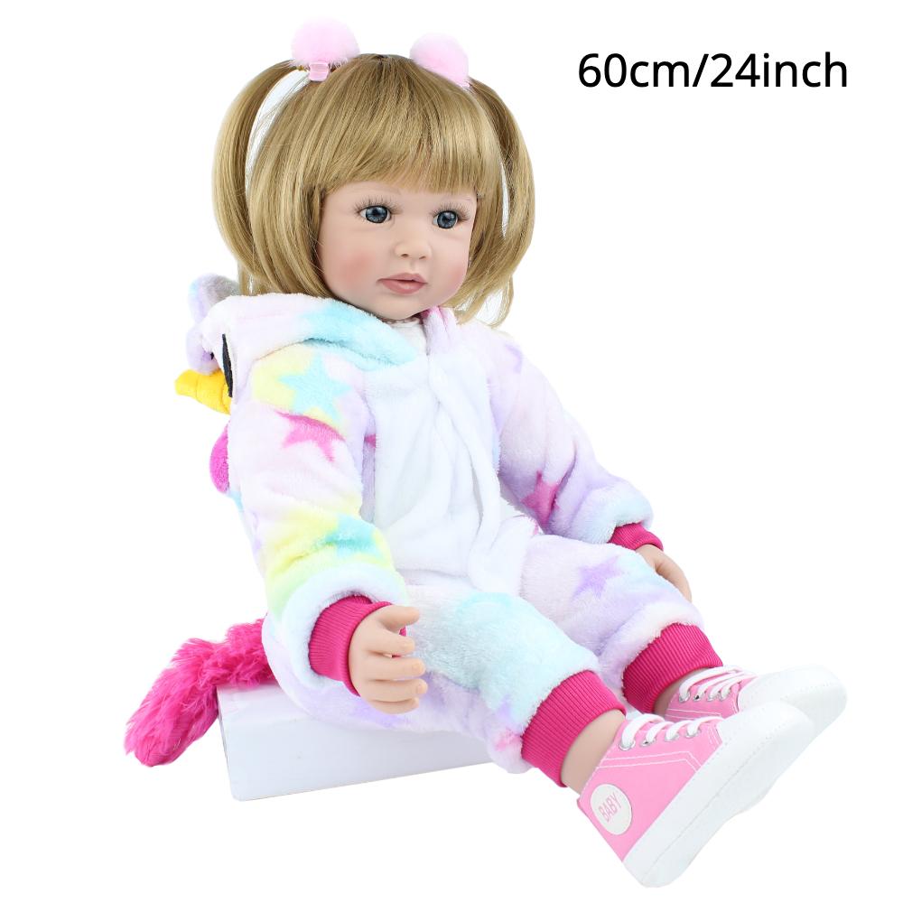 BZDOLL 60cm Reborn Toddler Doll Soft Cloth Body Girl Lifelike 24inch Princess Babies Girl Blonde Baby Toy for Birthday Gift