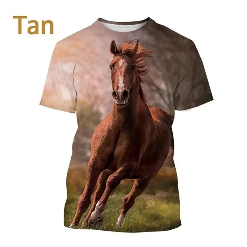 Men's Street Hip-hop Harajuku Style Trendy Short-sleeved Horse 3d Printed T-shirt Cool T-shirt