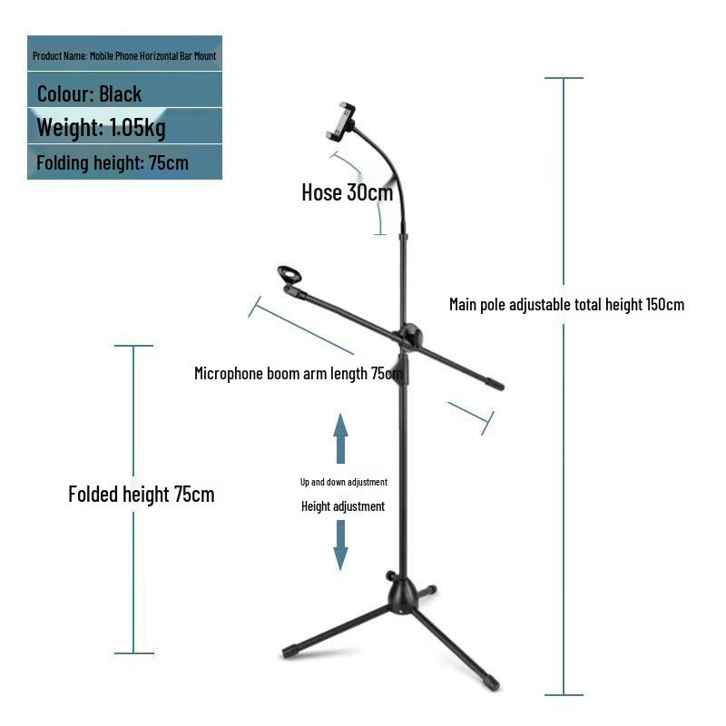 Adjustable Portable Microphone Tripod Stand for Live Streaming, Recording, Outdoor, or KTV
