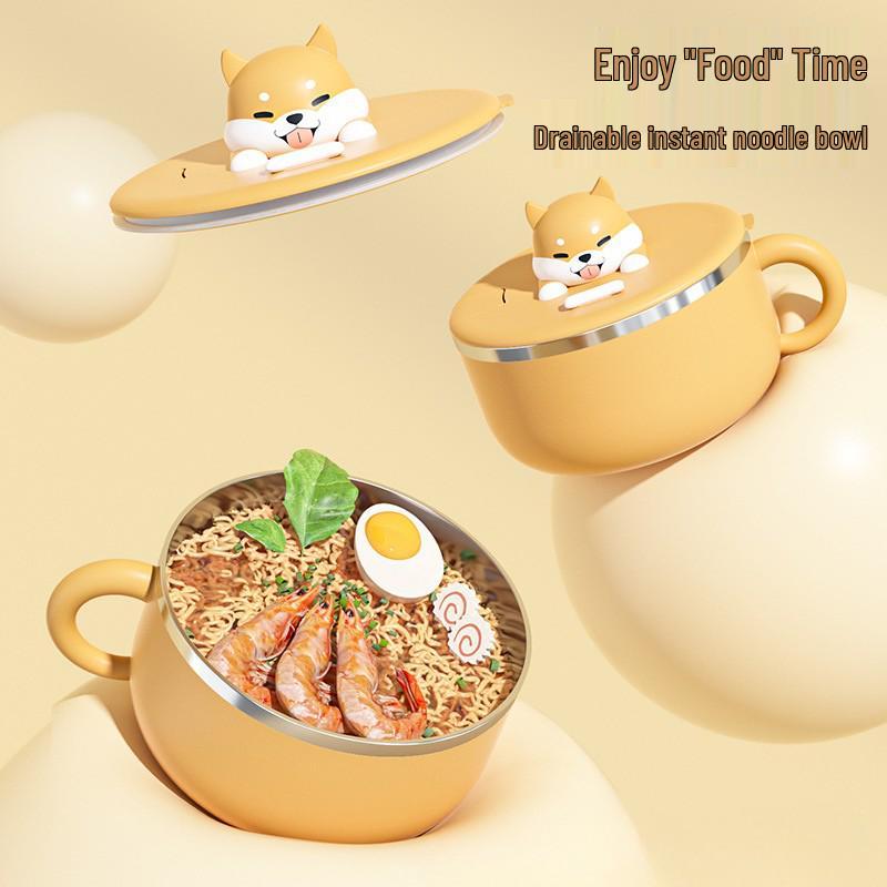 Creative Stainless Steel Rice Bowl & Chopsticks Set: Cartoon Style, Ideal for Dormitory & Outdoor Use