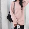 2023 European & American Plus Size Loose Knit High Neck Slit Dress for Women