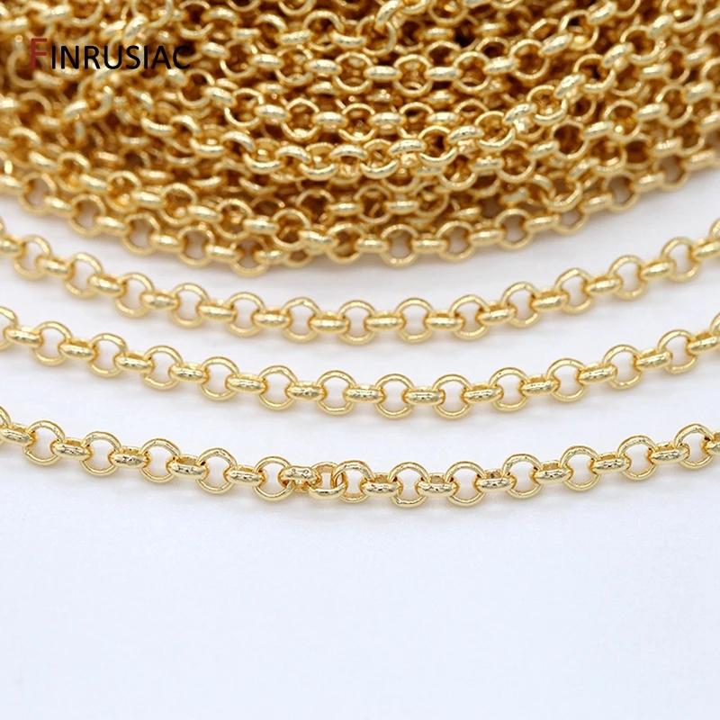 14k Gold Plated Brass 2/3/4/5.5mm Cable Link Chain Accessories For Jewellery Making, DIY Bracelet Necklace Chain Spool Wholesale