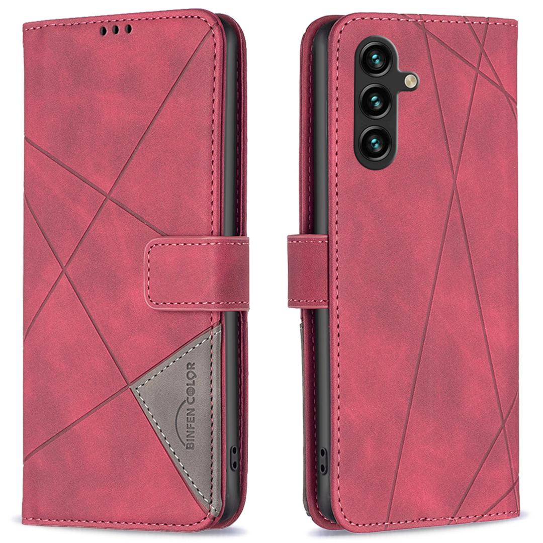 

BINFEN COLOR For Samsung Galaxy A16 5G/A16 4G Phone Cases Wallet Stand Geometry Imprinted Leather Cover Red