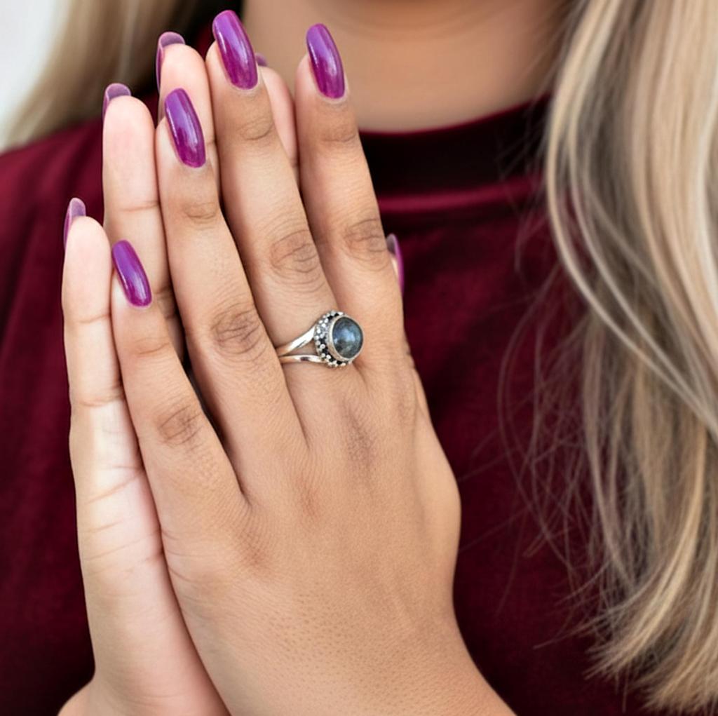 Pierścionek z kwarcem rutylowym, srebro próby 925, biżuteria ręcznie robiona w stylu boho dla kobiet