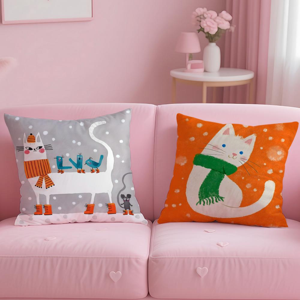 Cat Cute Cushion Cover Soft Short Plush Double-Sided Printing Home Decor Machine Washable Pillow Case Gift