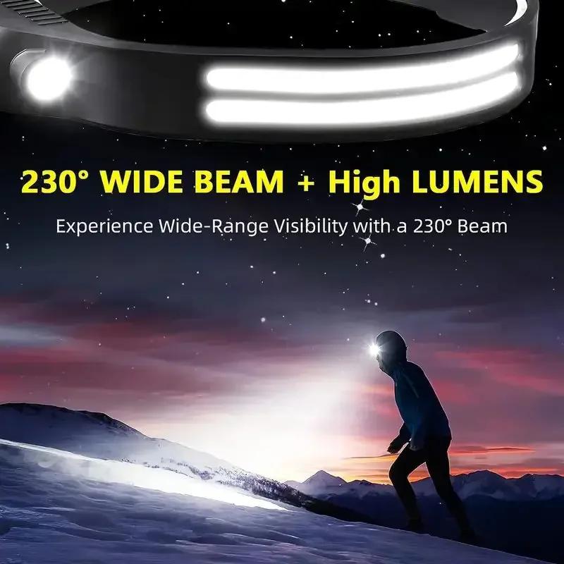 Rechargeable COB LED Headlamp with Sensor Switch USB Charging 5 Modes Waterproof Headlight for Camping Fishing Outdoor Work