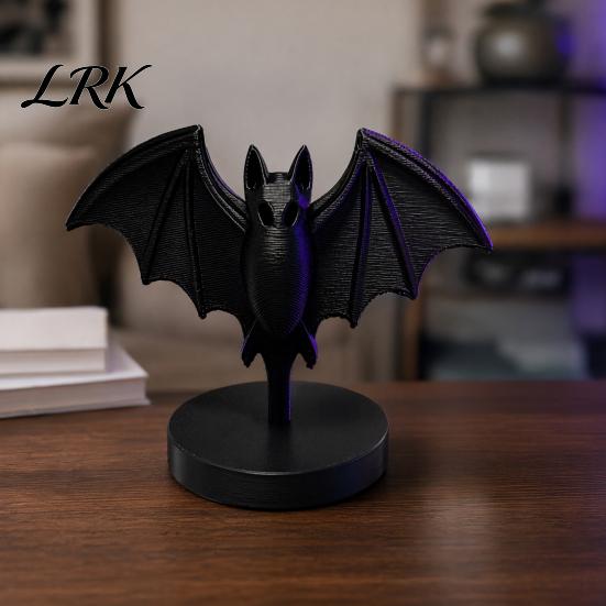 Stable Base Bat Sculpture 3D Printed Gothic Black Statue, Figurine with Round Base, Halloween Collectible Figure Tabletop Decor for Home, Dining Table