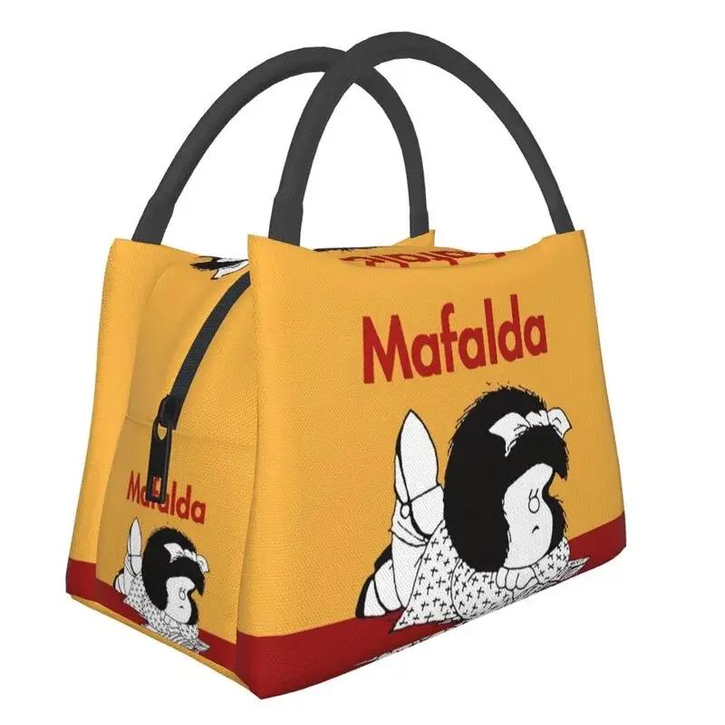 Mafalda And Flowers Portable Lunch Boxes for Women Leakproof Quino Kawaii Cartoon Cooler Thermal Food Insulated Lunch Bag
