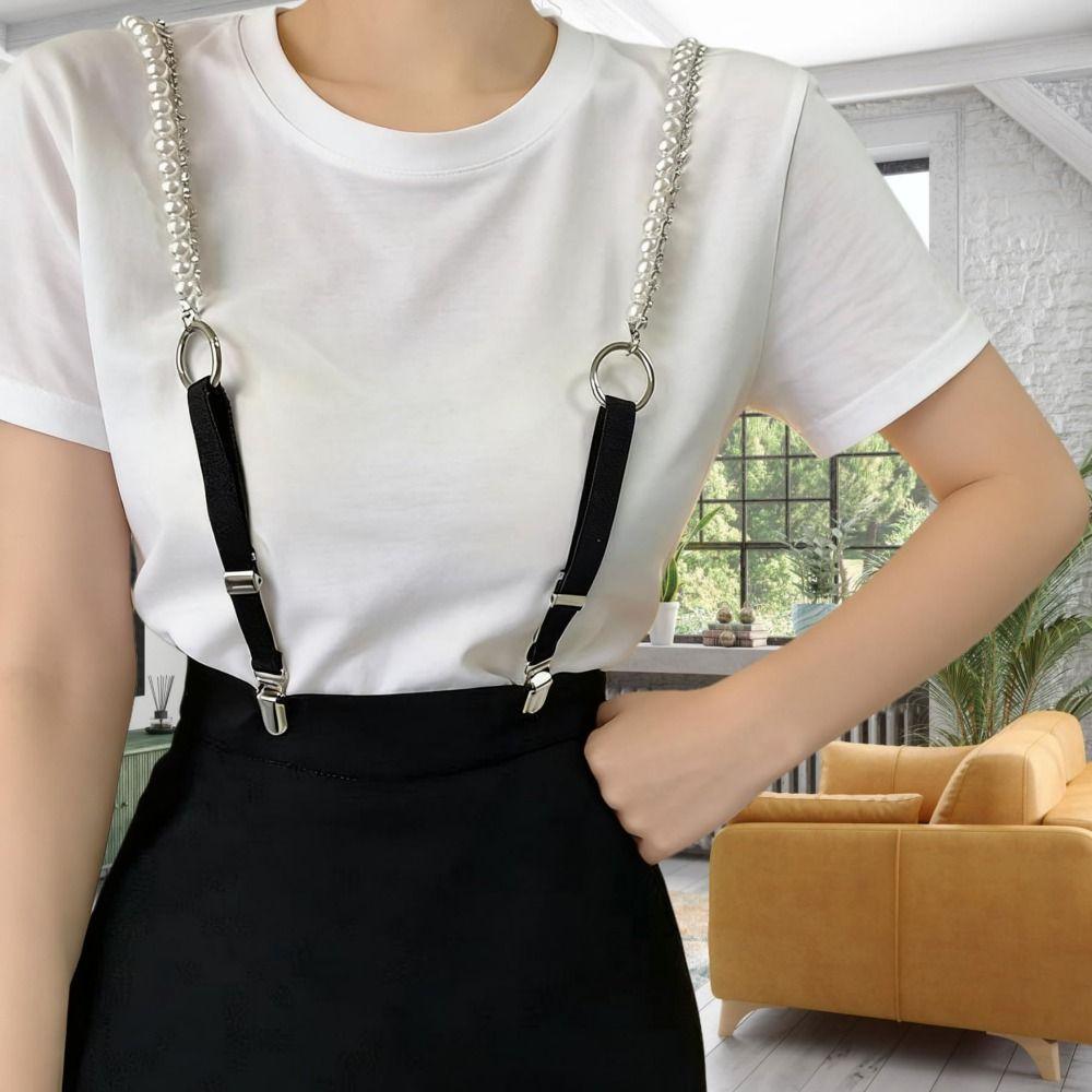 Paski do koszuli w kształcie litery Y z perełkami, elastyczne, regulowane szelki dla kobiet