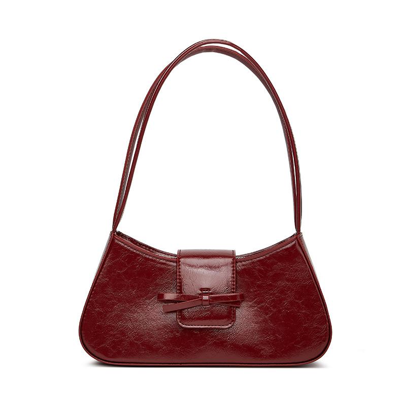 

Sweet Bow Shoulder Underarm Bag PU Leather Daily Purse with Zipper Clutch Purse Retro Trendy Underarm Bag for Women Commuting