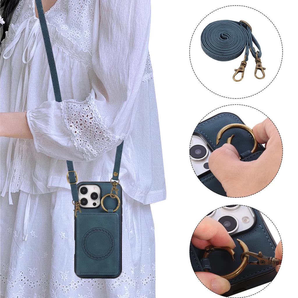 Ring Crossbody Wallet Card Holder Slot Phone Case for IPhone 16E 16 15 14 13 12 11 Pro Max X XS XR 7 8 Plus Car Magnetic Cover